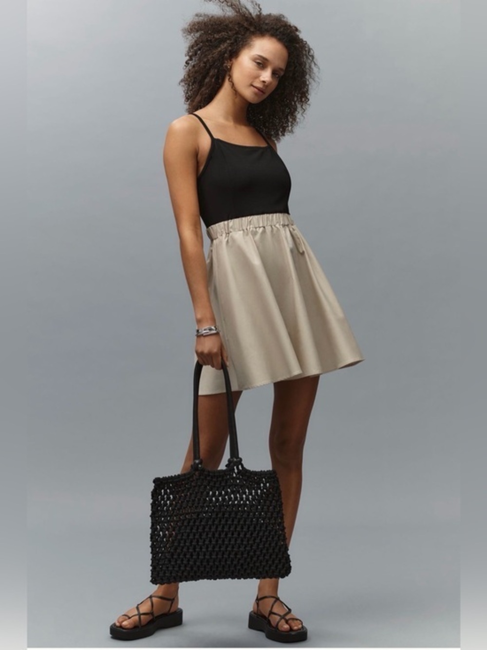 Anthropologie Maeve Sleeveless Twofer A-Line Mini Dress Black Khaki Size S